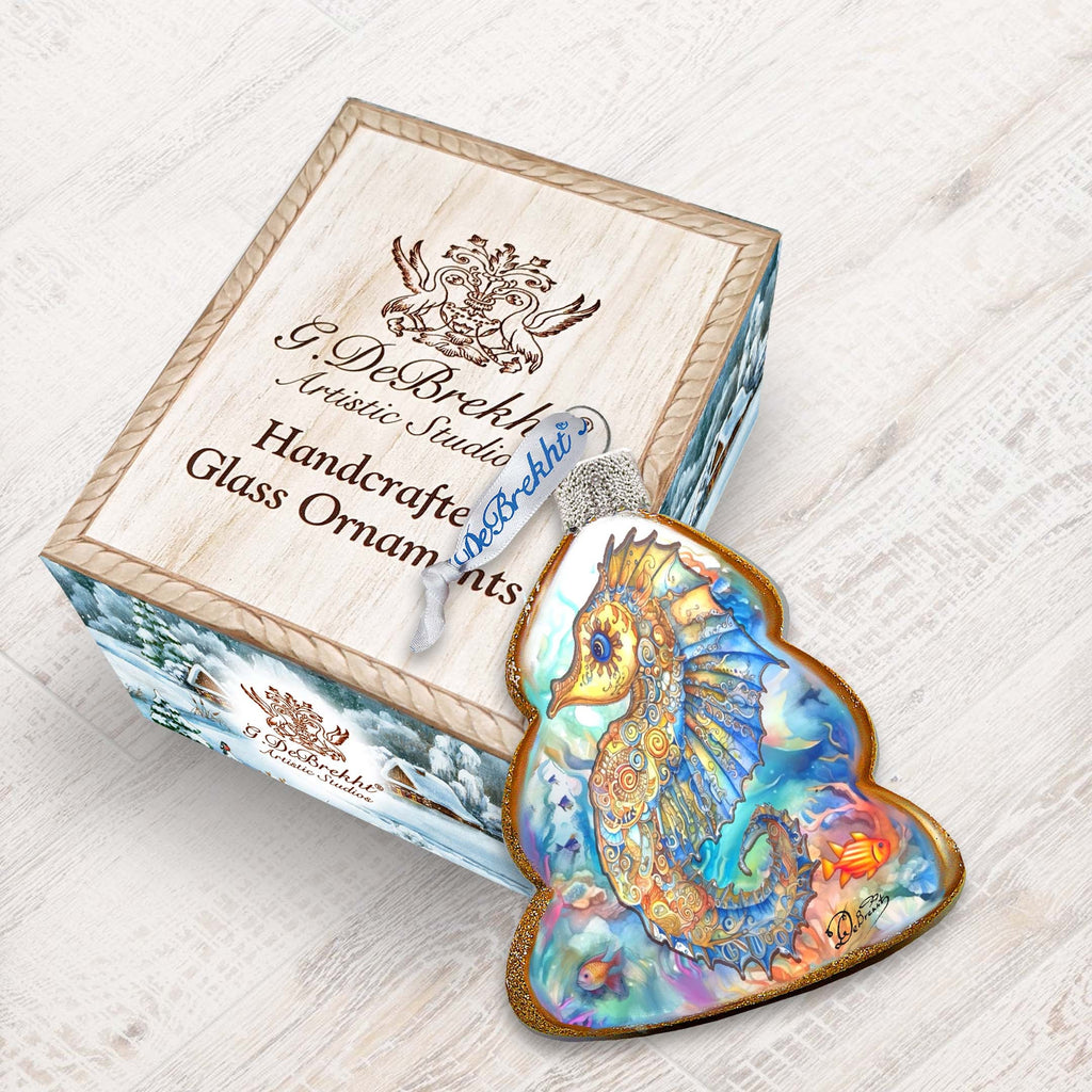 Holiday Coastal Decor - Seahorse Keepsake Glass Ornaments by G. Debrekht - Coastal Holiday Decor - 777398