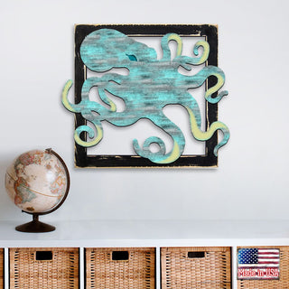Octopus in Frame Rustic Wooden Wall Decor by G. DeBrekht - Coastal Sea-Life Decor - G98512S