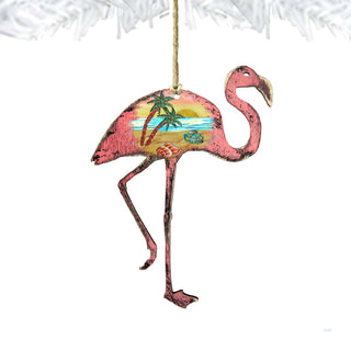 Rustic Flamingo Wooden Ornaments by G. DeBrekht - Coastal Holiday Decor - 8198544