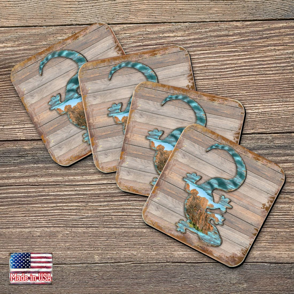 Gecko Wooden Cork Coasters Gift Set of 4 by Nature Wonders - Nature Wildlife Decor - 8199434C-S4