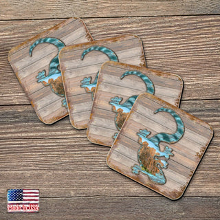 Gecko Wooden Cork Coasters Gift Set of 4 by Nature Wonders - Nature Wildlife Decor - 8199434C-S4