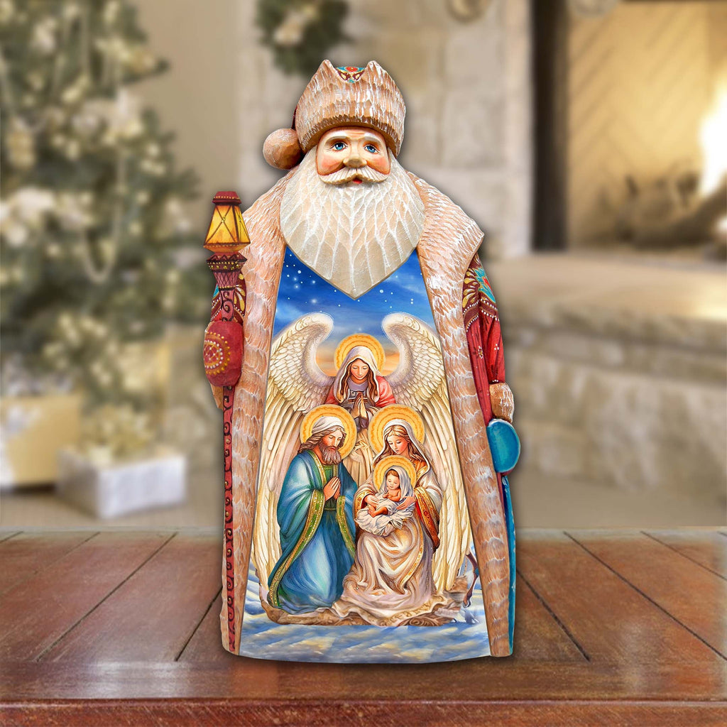 Nativity with Angel Santa Hand-Painted WOODCARVED Masterpiece by G. DeBrekht - Nativity Holiday Decor - 210232SE