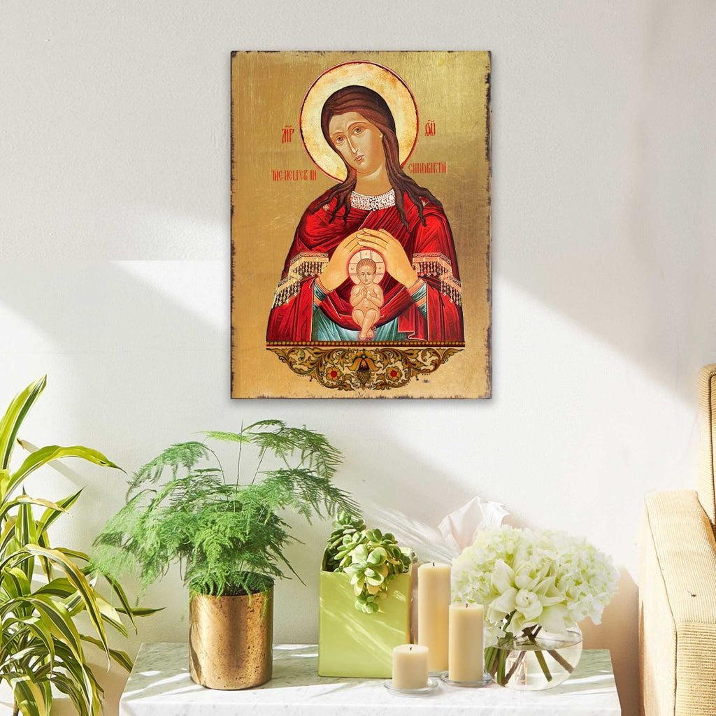 Blessed Virgin Mary Lifegiving Wooden Gold Plated Religious Christian Sacred Icon - Inspirational Icon Decor - 85017