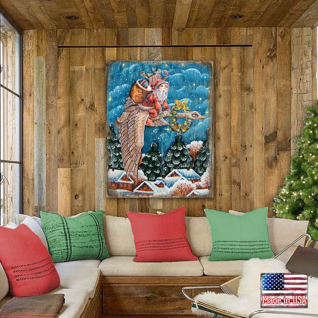 Christmas Goose Santa Wooden Wall Art by G. DeBrekht - Christmas Santa Snowman Decor - 81241130B