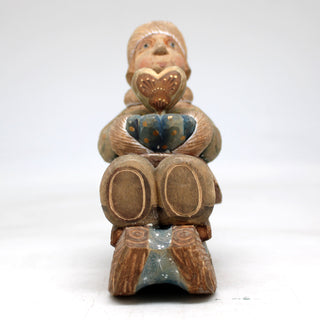 One-of-a-Kind - Boy on Sleigh WOODCARVED Figurine 5x2.5x4 by G.DeBrekht - Unique Handcrafted and Hand-Painted Collectible