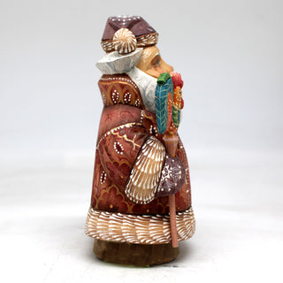 One-of-a-Kind - Santa with Rooster WOODCARVED Figurine 5.5x4.5x2.5 by G.DeBrekht - Unique Handcarved and Hand-Painted Collectible