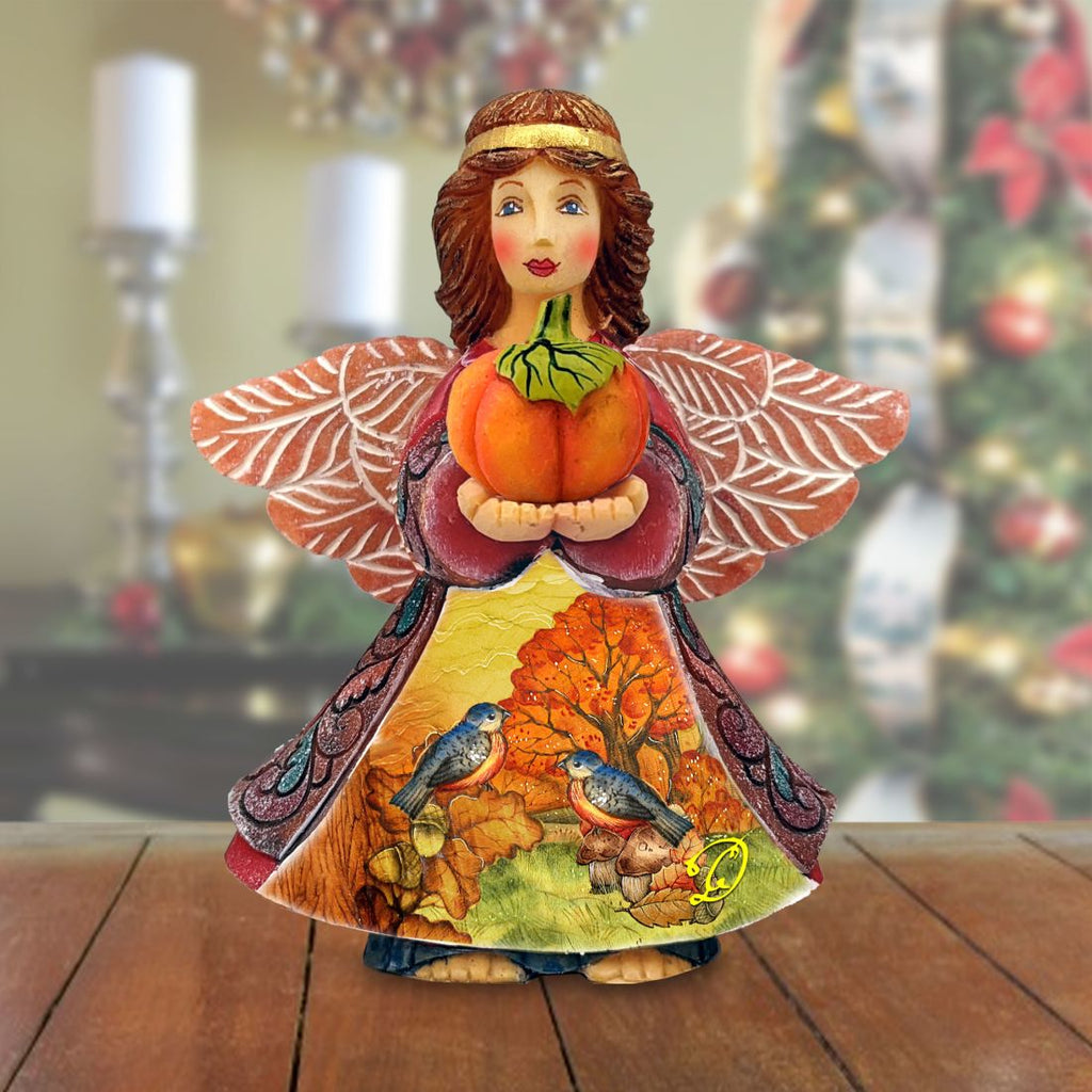 Autumn Angel with Pumpkin Handcrafted Christmas Figurine by G. DeBrekht - Thanksgiving Halloween Decor - 516655