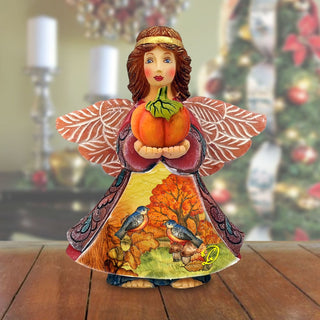 Autumn Angel with Pumpkin Handcrafted Christmas Figurine by G. DeBrekht - Thanksgiving Halloween Decor - 516655