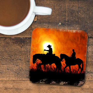Cowboy Sunset Ride Wooden Cork Coasters Gift Set of 4 by Nature Wonders - Nature Wildlife Decor - 95230C-S4