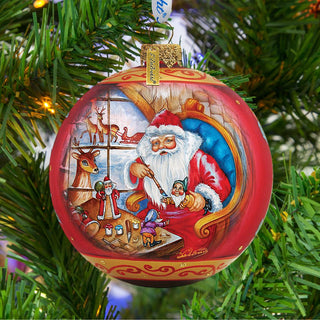 Santa Workshop Ball Glass Ornament by G. DeBrekht - Christmas Santa Snowman Decor - 73611