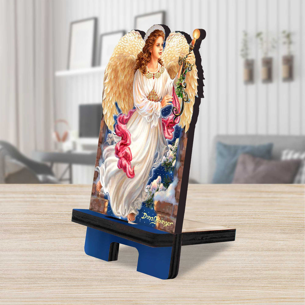 Angel of the Light Cell Phone Stand Inspirational Decor Wood Mobile Tablet Holder Charging Station Organizer - 892076C-DG