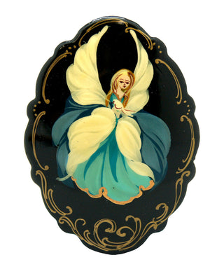 Handpainted Jewelry Lacquered Miniature Brooch Pin by G.DeBrekht Unique Handmade Gift Collectible and Home Decoration