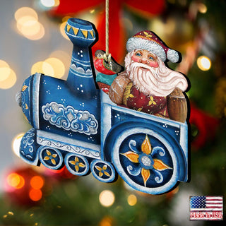Train Riding Santa Wooden Ornaments by G. DeBrekht - Christmas Santa Snowman Decor - 8129211
