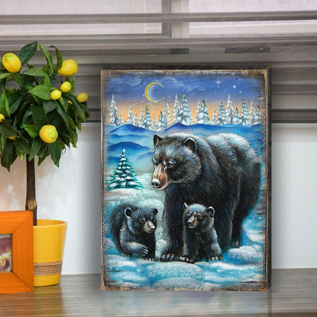 Scher Bears Art Wooden Wall Art by Nature Wonders - Nature Wildlife Decor - 95214B