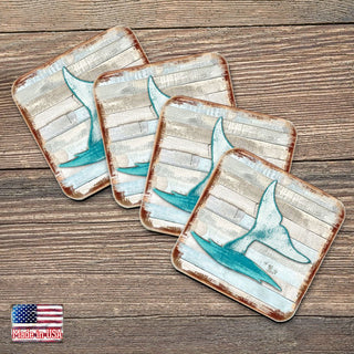 Whales Tale Coastal Wooden Cork Coasters Gift Set of 4 by Nature Wonders - Coastal Sea-Life Decor - 8198535-9C-S4