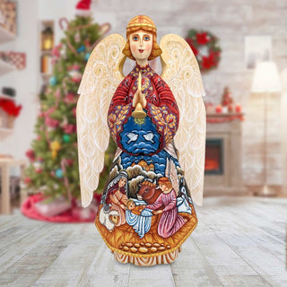 Good Shepherd's Crib Angel Hand-Painted WOODCARVED Figurine by G. DeBrekht - Nativity Holiday Decor - 250052-2