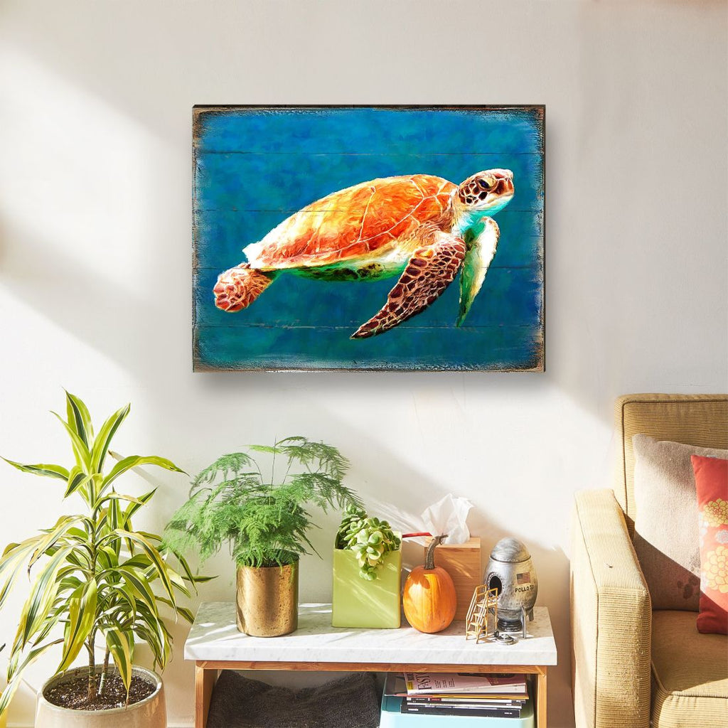 Revis Sea Turtle Wood Wooden Coastal Wall Art by Nature Wonders - Coastal Sea-Life Decor - 95266B