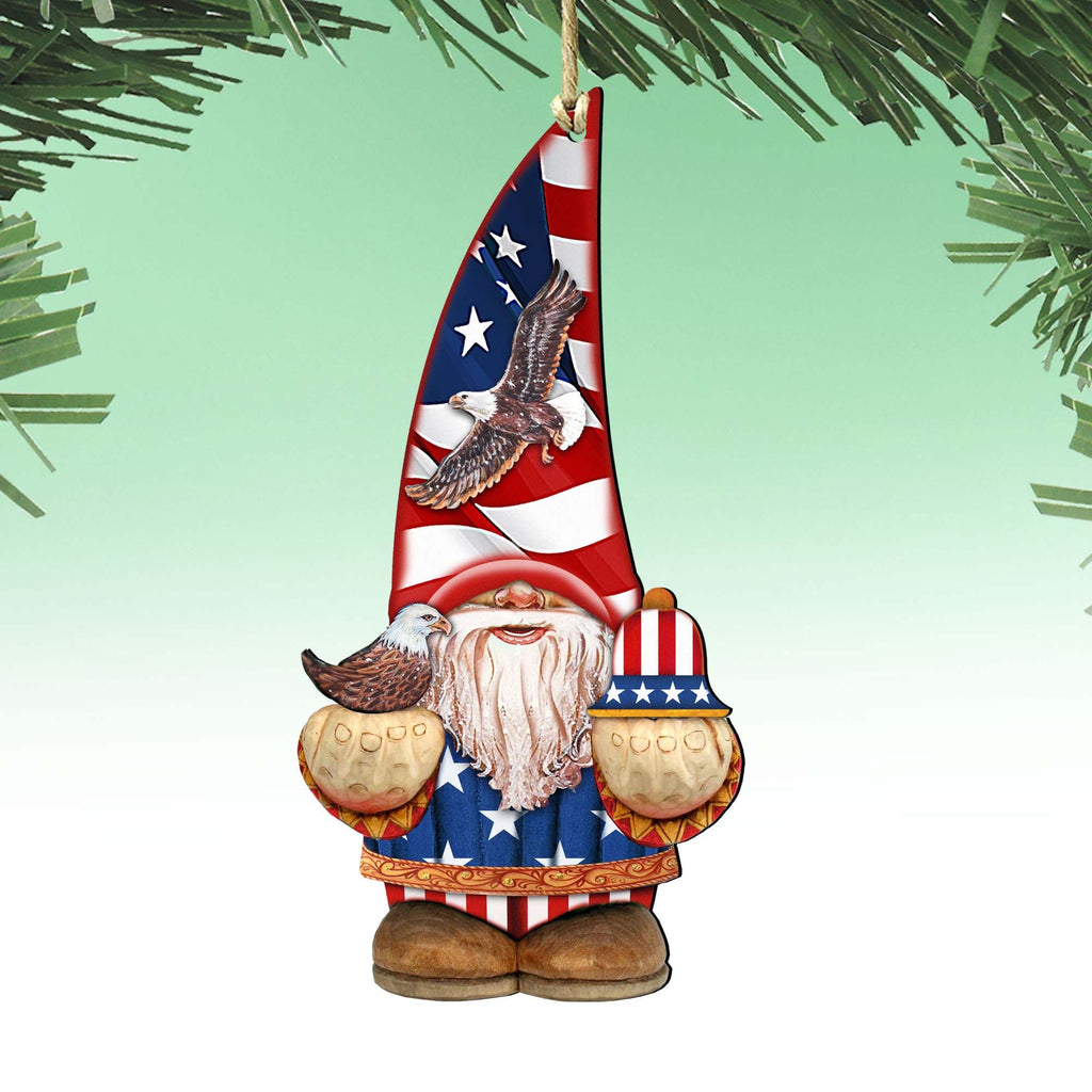 Americana Gnome Dwarf Wooden Ornaments by G. DeBrekht - American Christmas Decor - 8611015