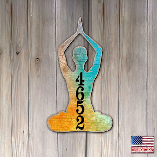 Yoga Lotus Wooden Custom House Number Sign by G. DeBrekht - Love Family Kids Decor - Handcrafted Wooden Handcrafted Wooden Handcrafted Wooden Handcrafted Wooden Address Sign - MA984352