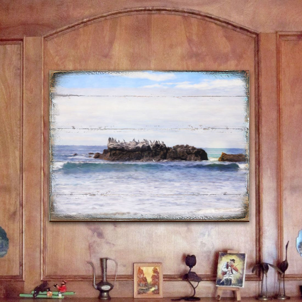 Rock at the Shore Wooden Coastal Wall Art by Nature Wonders - Coastal Sea-Life Decor - 95252-2B