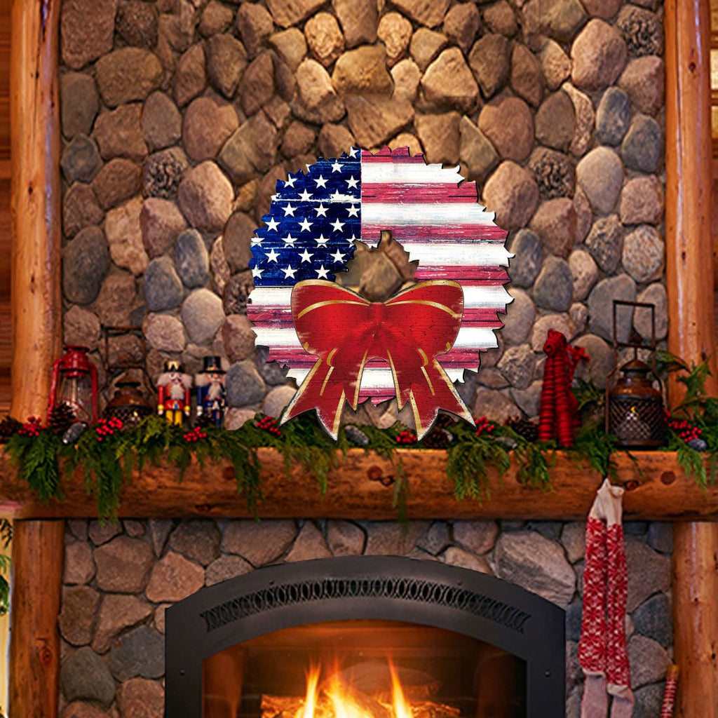 USA American Flag Wreath Holiday Door Decor by G. DeBrekht - American Christmas Decor - 8185302H-USA