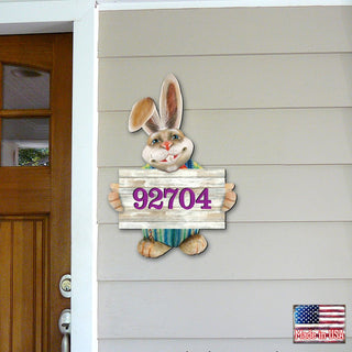 Bunny Greeter Wooden Personalized House Number Sign - Easter Spring Decor - Handcrafted Wooden Address Sign - MA81544232