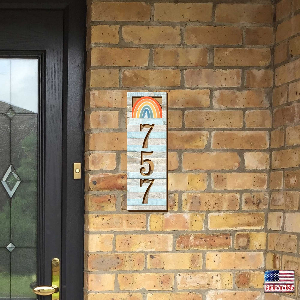 Address Sign - House Numbers - Housewarming Door Numbers Sign - Rainbow Wooden House Number Plaque - Custom Home Address - MA989823