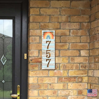 Address Sign - House Numbers - Housewarming Door Numbers Sign - Rainbow Wooden House Number Plaque - Custom Home Address - MA989823