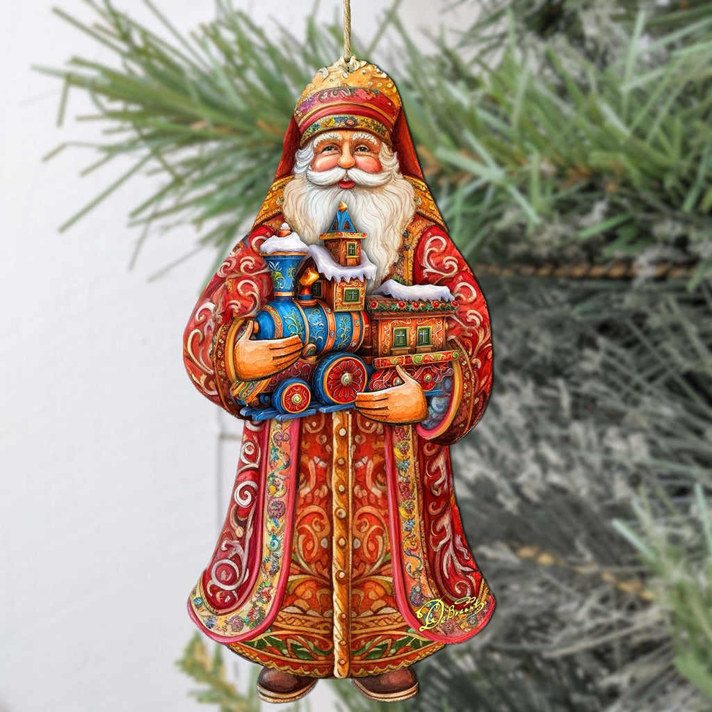 Santa's Miniature Holiday Express Wooden Ornaments by G. Debrekht - Christmas Santa Snowman Decor - 8691417