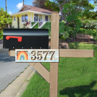 Address Sign - House Numbers - Housewarming Door Numbers Sign - Rainbow Wooden House Number Plaque - Custom Home Address - MA989823