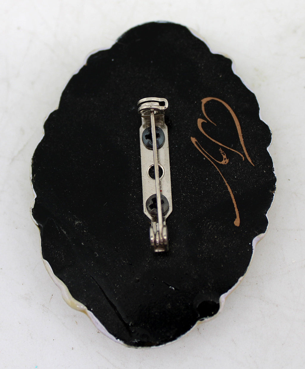 Handpainted Lacquered Miniature Jewelry Brooch Pin by G.DeBrekht Unique Handmade Gift Collectible and Home Decoration