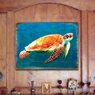 Revis Sea Turtle Wood Wooden Coastal Wall Art by Nature Wonders - Coastal Sea-Life Decor - 95266B