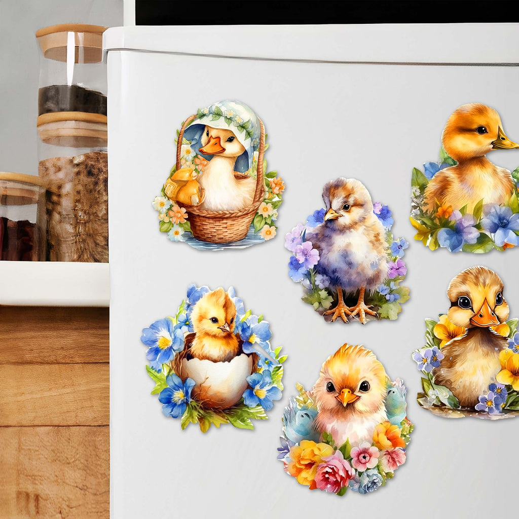 Spring Ducklings Decorative Eco Wood Magnets Set of 6 by G. Debrekht - Easter Decor - 8090055G-S6