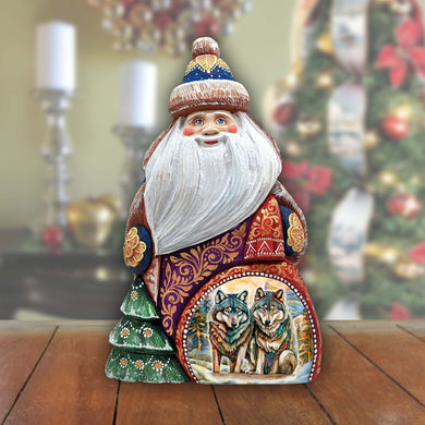 Enigmatic Wolves Santa Hand-Painted WOODCARVED Masterpiece Figurine by G. DeBrekht - Christmas Decor - 8206025