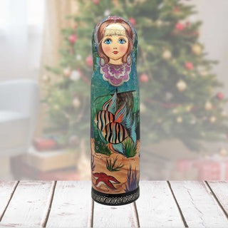 Fish Hand-Painted Wooden Bottle Holder, Wine Box, Tall Gift Box by G. DeBrekht - Coastal Holiday Decor - 191160