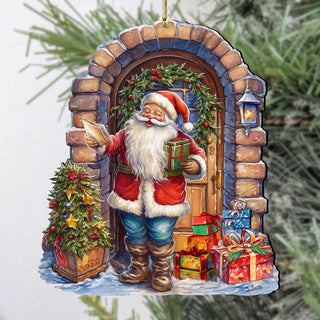 Santa's Surprise Visit Holiday Wooden Ornaments by G. Debrekht Christmas Santa Snowman Decor - 8611045