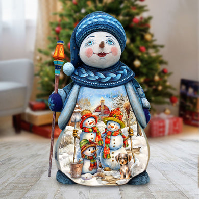 Snowman Family Hand-Painted WOODCARVED Masterpiece by G. DeBrekht - Christmas Santa Snowman Decor