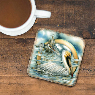 Pelicans Wooden Cork Coasters Gift Set of 4 by J. Bergsma - Coastal Holiday Decor - 8199460C-S4