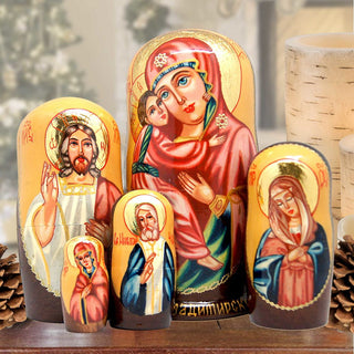 Golden Icon Matreshka Stacking Hand-Painted Dolls Set of 5 by G. DeBrekht - Nativity Holiday Decor - 130121