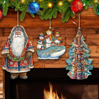 Santas Around the World - Alaskan Inspired Santa - Eco Wood Ornaments Set of 3 by G. DeBrekht Christmas Santa Snowman Decor - 8091314S3