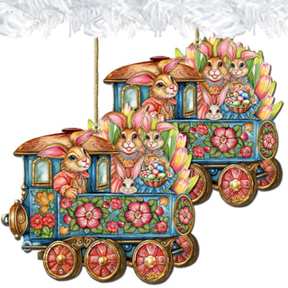 Easter Bunny Train Wooden Ornaments by G. DeBrekht Easter Spring Decor - 8652781