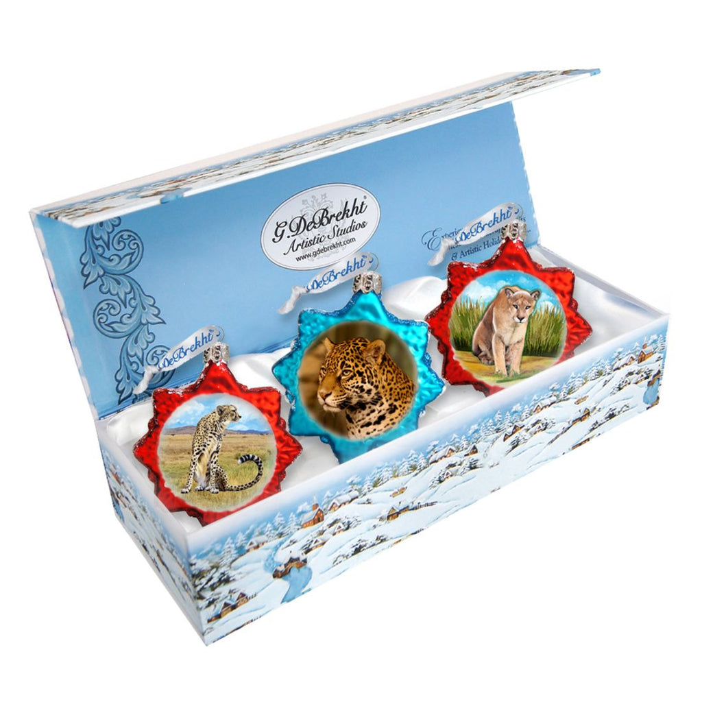 Big Cats Mercury Glass Ornaments Set of 3 by G. DeBrekht - Wildlife Holiday Decor - 770137S3