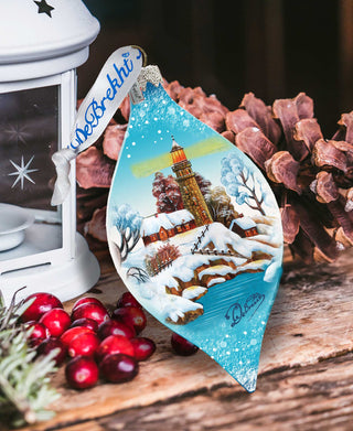 a christmas ornament sitting on top of a wooden table