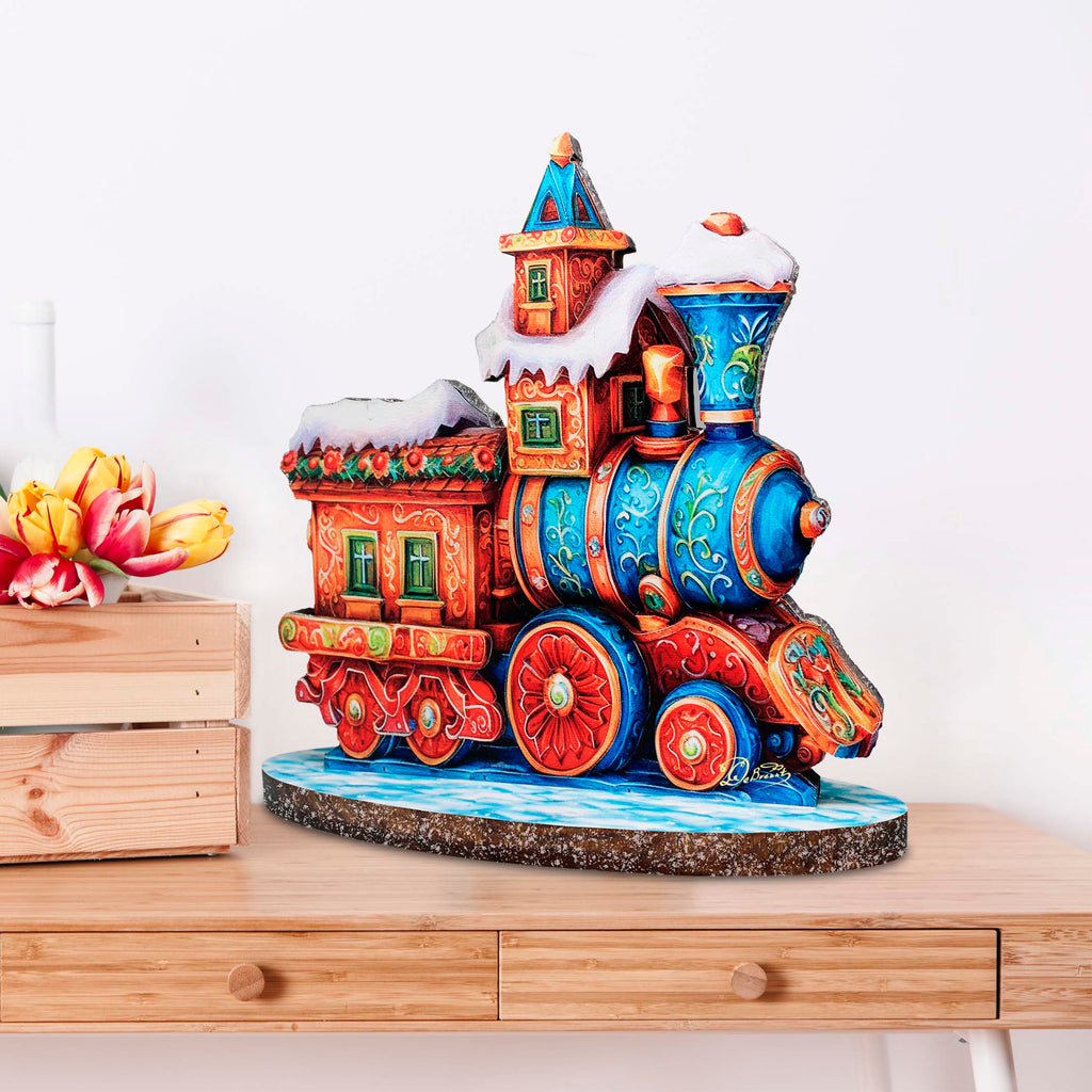 Winter Express Train Limited Edition Wooden Figurine by G. Debrekht - Centerpiece Christmas Decor - 89323
