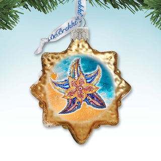 Coastal Christmas Ornaments - Mosaic Starfish Keepsake Glass Ornaments by G. Debrekht - Christmas Decor - 777410