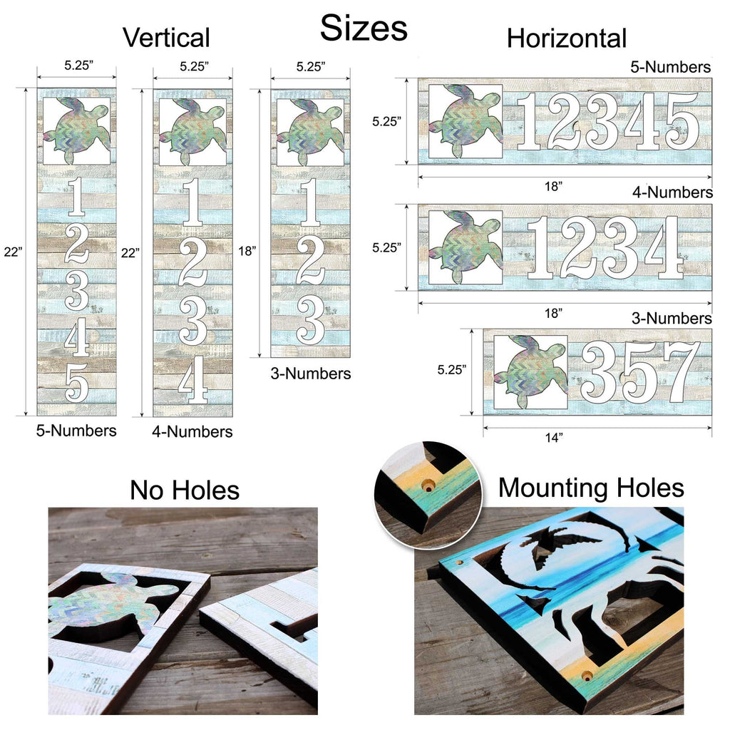 Coastal Door Numbers Sign - Crab Wooden House Number Plaque - Custom Home Address Sign MA989817