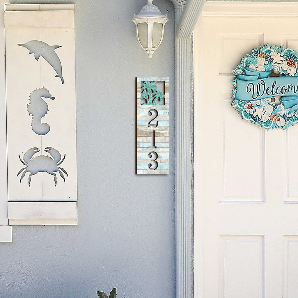 Address Sign - Coastal Door Numbers - Wooden House Number Plaque - Palm Trees Custom Home Address Sign - MA989807