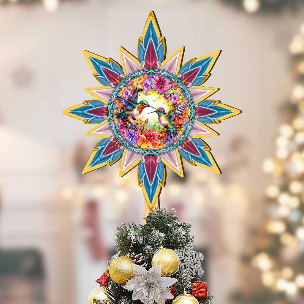 Hummingbird Heaven Star Tree Topper Wooden Decor by G. Debrekht - Wildlife Holiday Decor - 89512