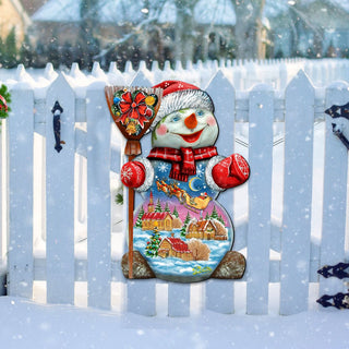 Santa In the Night Sky Snowman Door Decor by G. DeBrekht - Christmas Santa Snowman Decor - 818158H