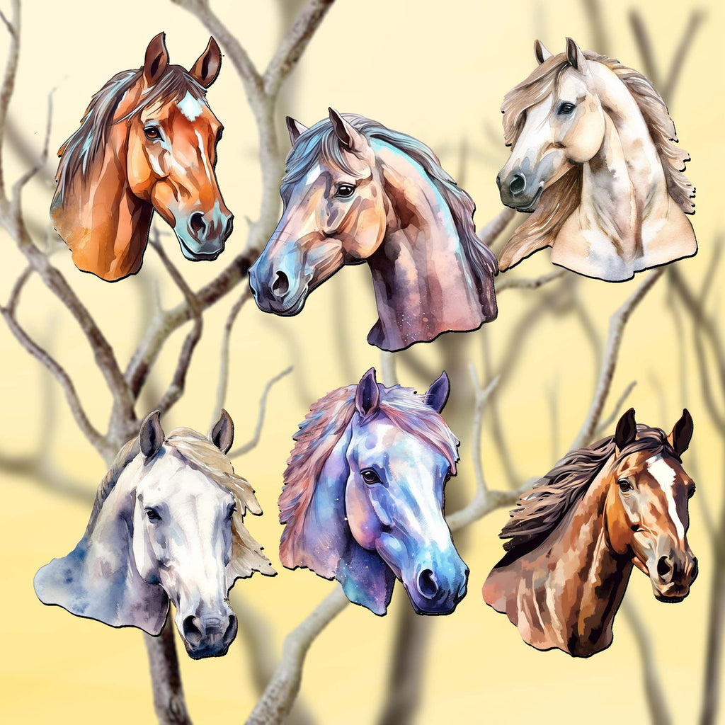 Horses Clip-On Eco Wood Decorative Ornaments Set of 6 by G. Debrekht - Christmas Decor - 8090039C-S6